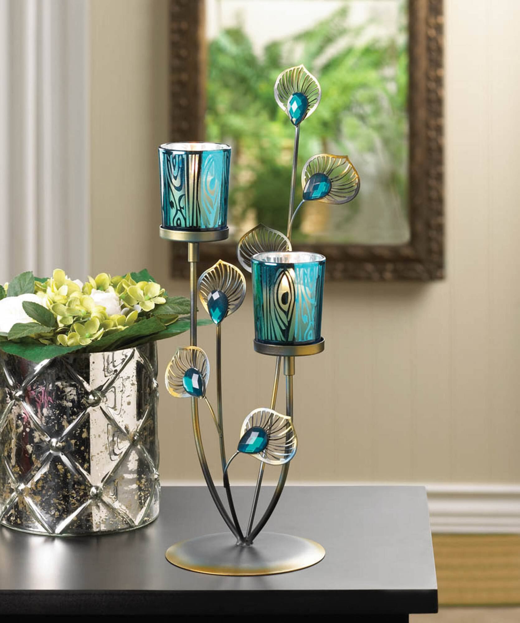 14" Peacock Plume Candleholder